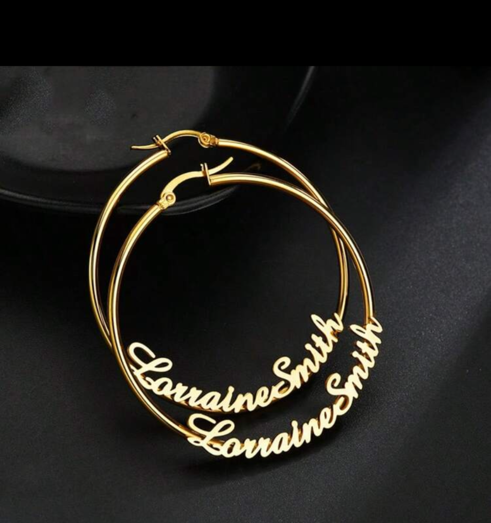 Thin Bottom Statement Script Hoop Earrings