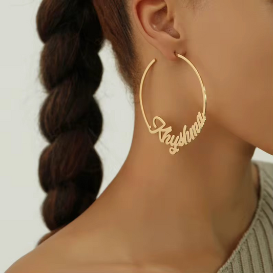 The Bottom Script Flat Statement Hoop Earrings