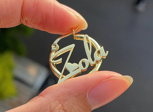 Mini Statement Heart Script Hoop Earrings