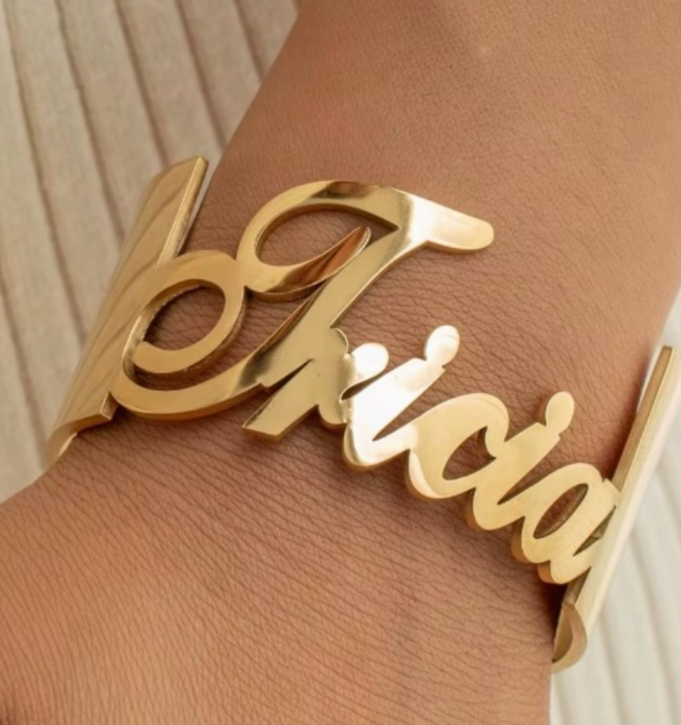 Thick Statement Name Cuff Bracelet