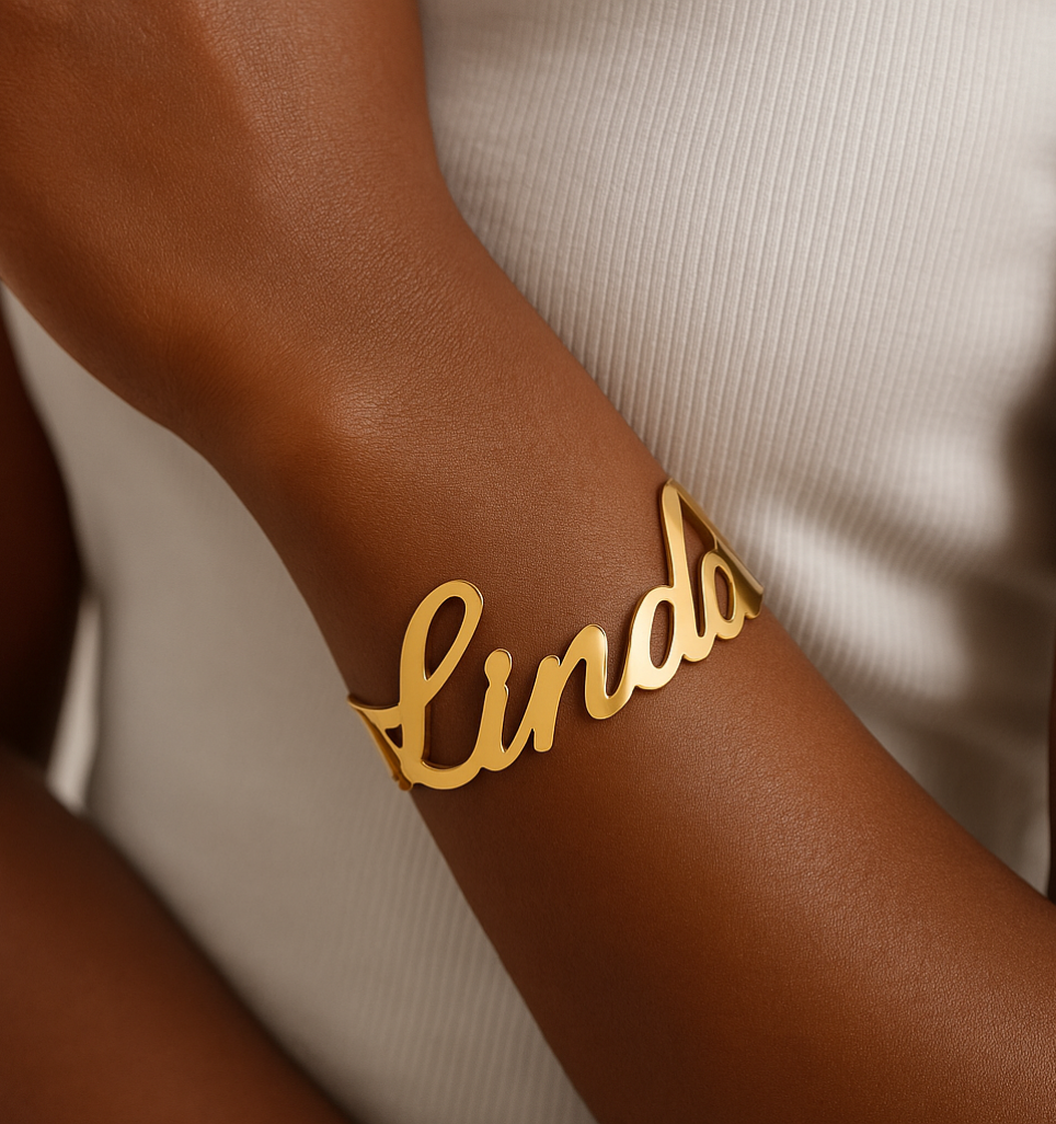 Thick Statement Name Cuff Bracelet