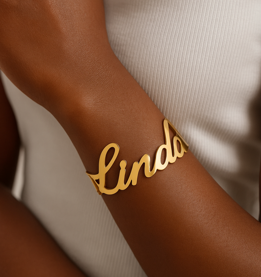 Thick Statement Name Cuff Bracelet