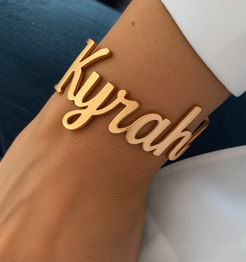 Thick Statement Name Cuff Bracelet