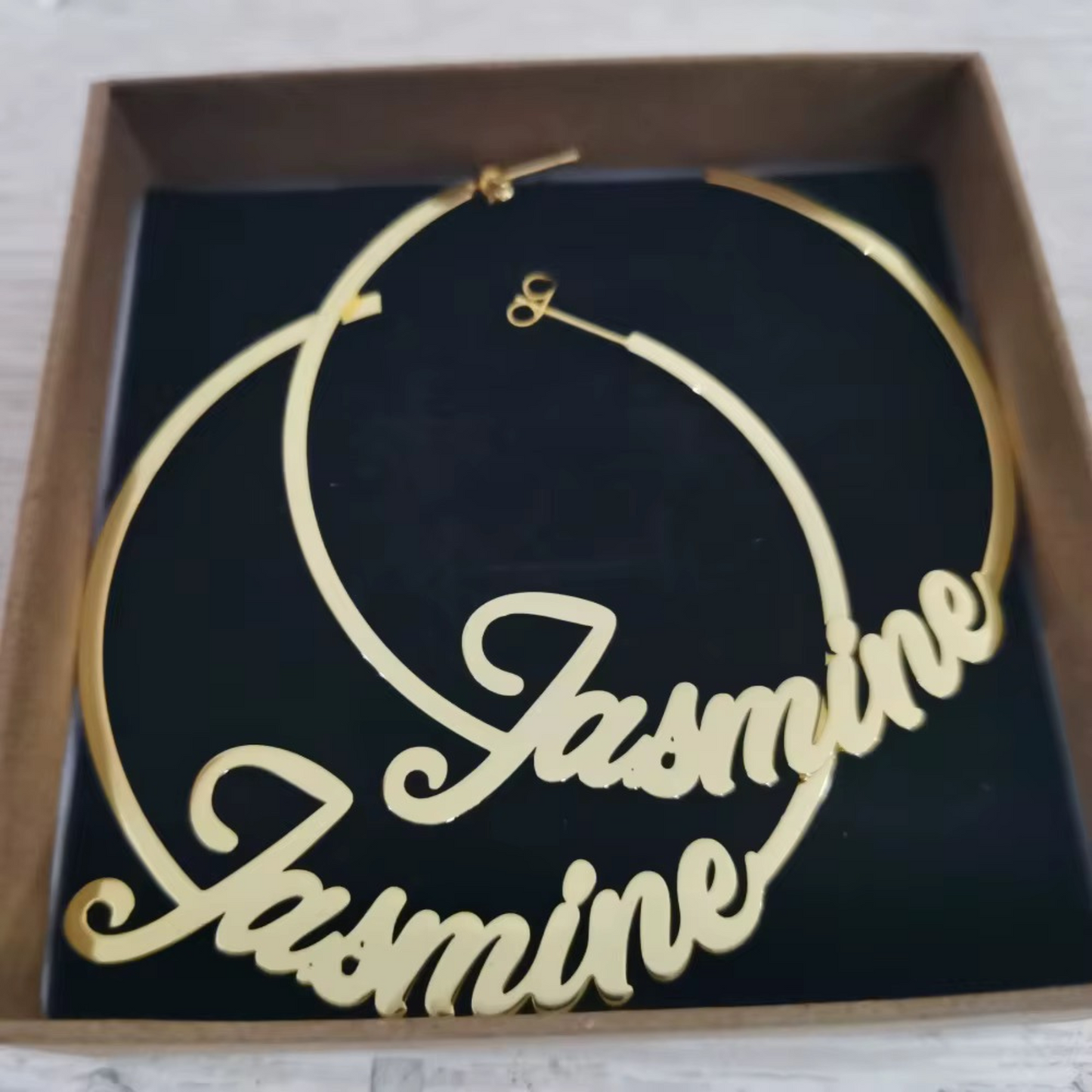 The Bottom Script Flat Statement Hoop Earrings