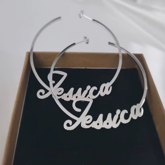 The Bottom Script Flat Statement Hoop Earrings